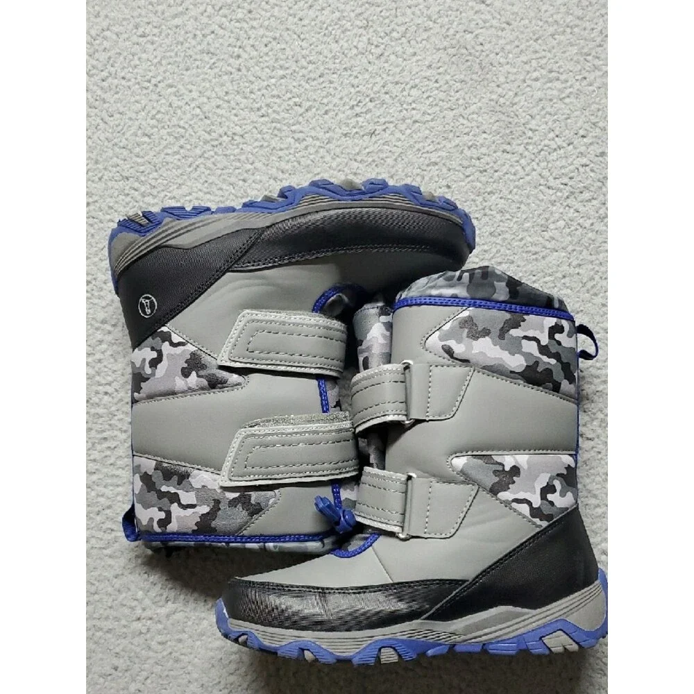 Lands' End Kids Grey Camo Winter Boots with Blue Accents